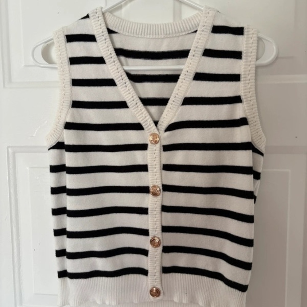 SHEIN Black and White Striped Sweater Vest